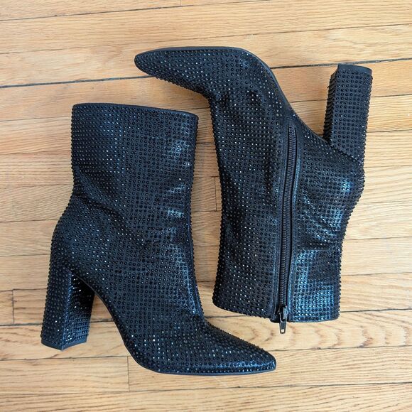 Mix No. 6 Black Studded Ankle Boots Shiny Pointed Toe Sparkle Heels Size 7 - Picture 1 of 9